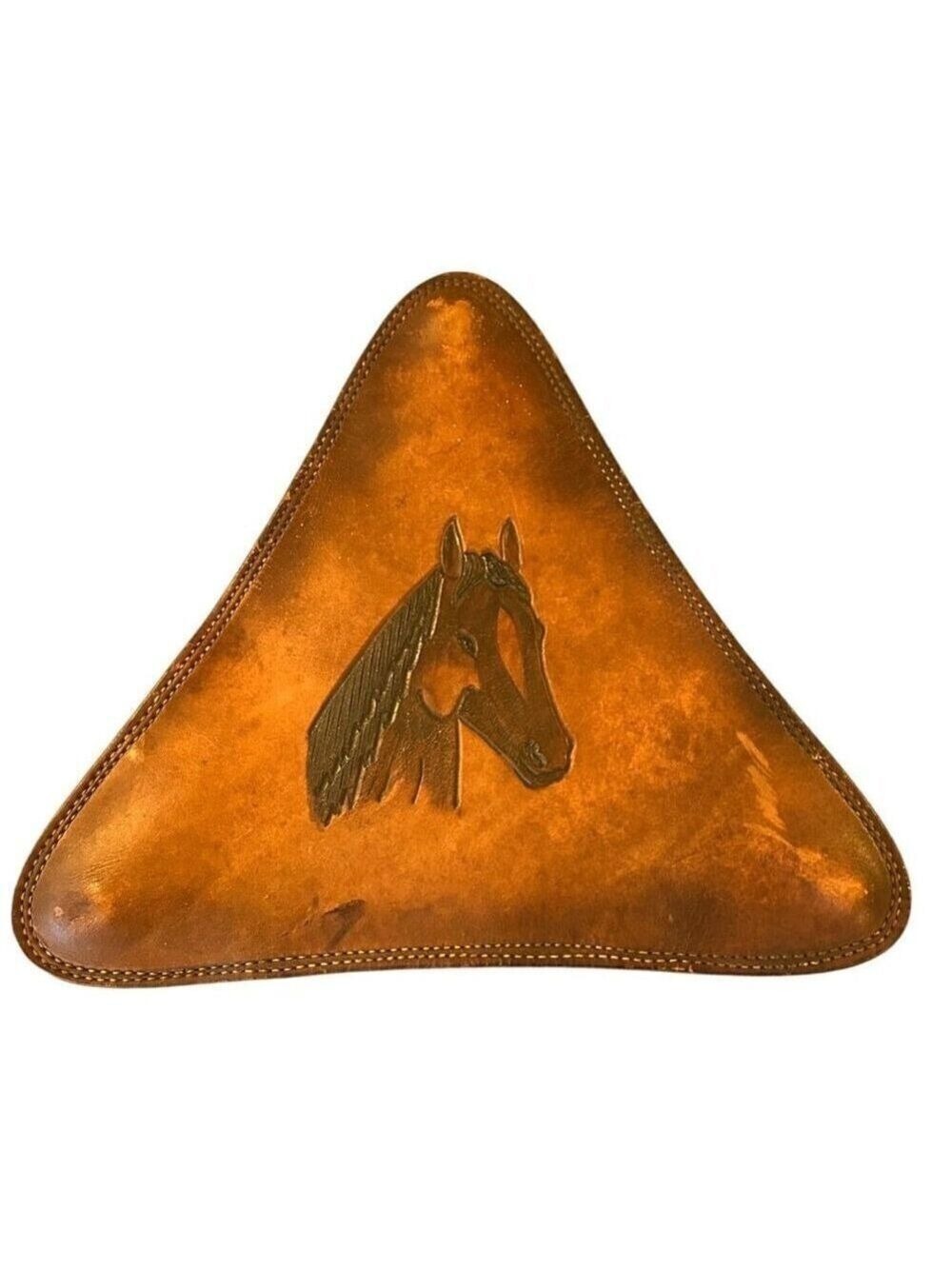 Vintage Tooled Leather Horse Wall Art Triangle Western Decor Saddle Style